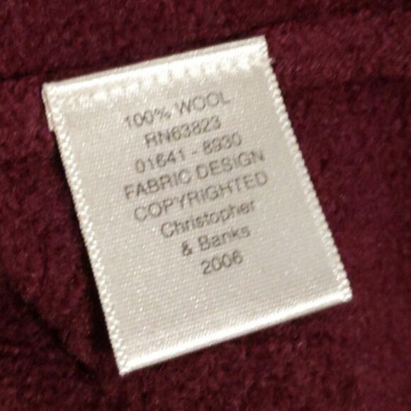 Christopher & Banks Y2K 100% Wool Embroidered Blazer Cardigan Burgundy Small - Picture 7 of 9
